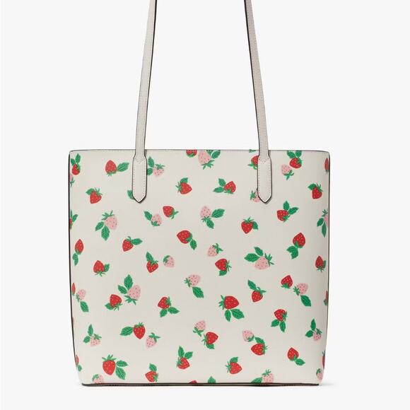 NWT💃Kate Spade Jana Tossed Strawberry Printed Tote/White/ Saffiano - Picture 8 of 11